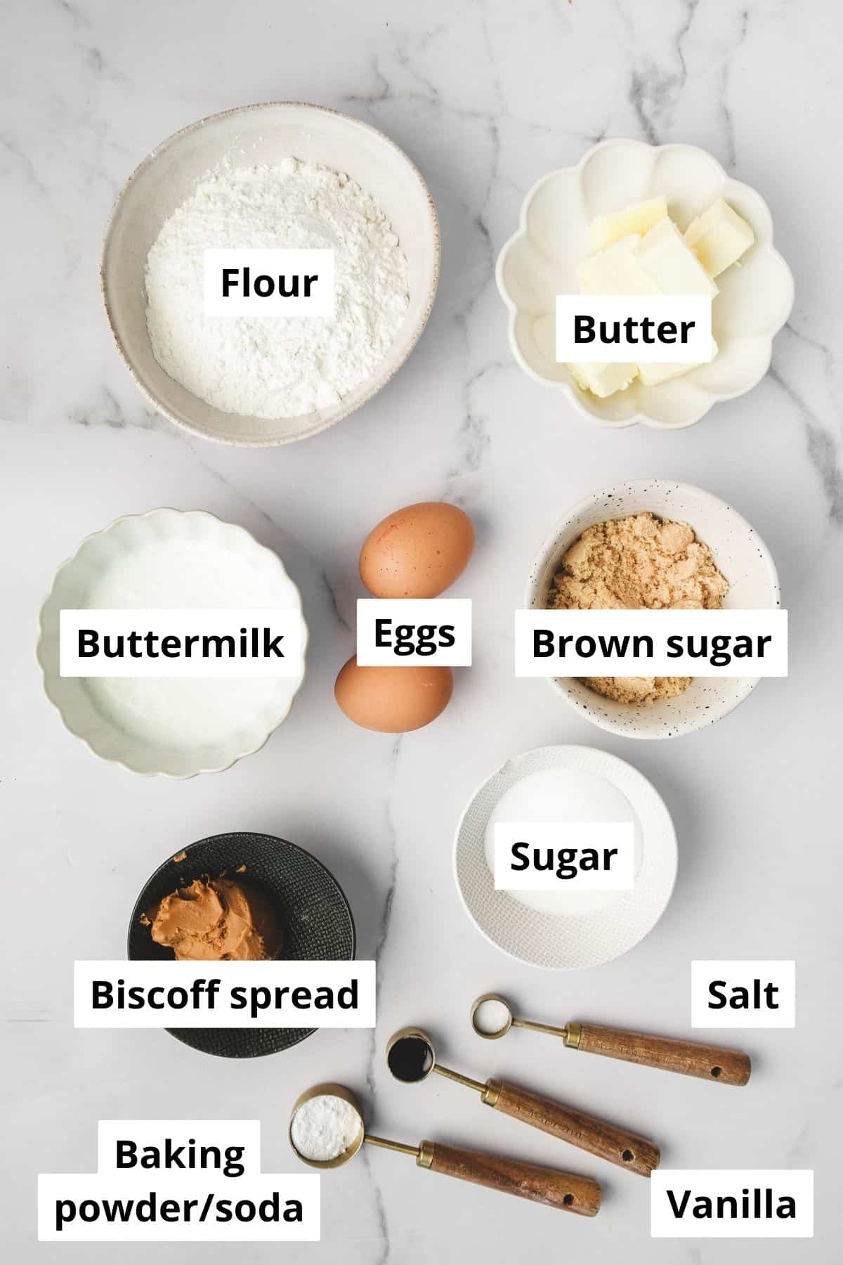 biscoff cupcakes ingredients (butter, sugar, Lotus cookie butter, buttermilk)