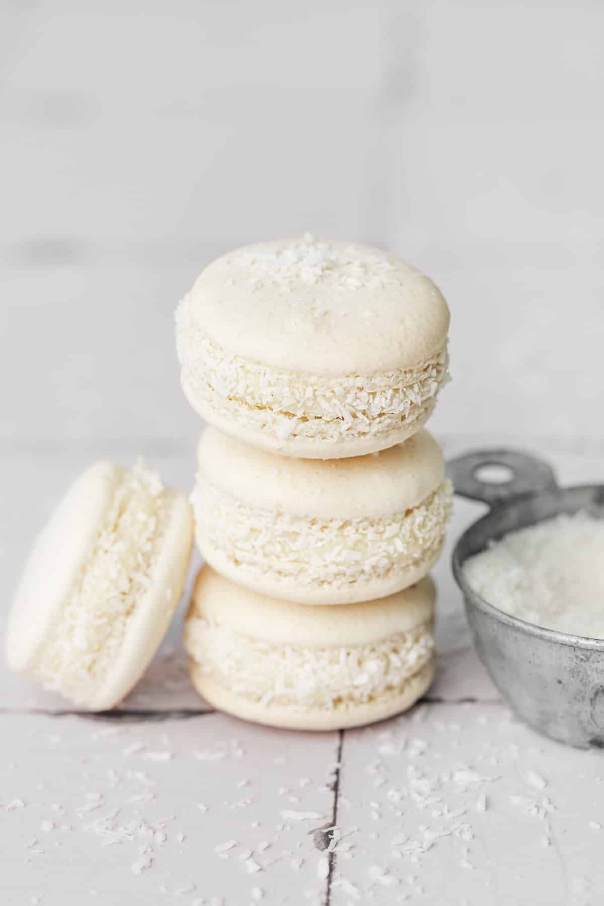 Coconut macaron on a table