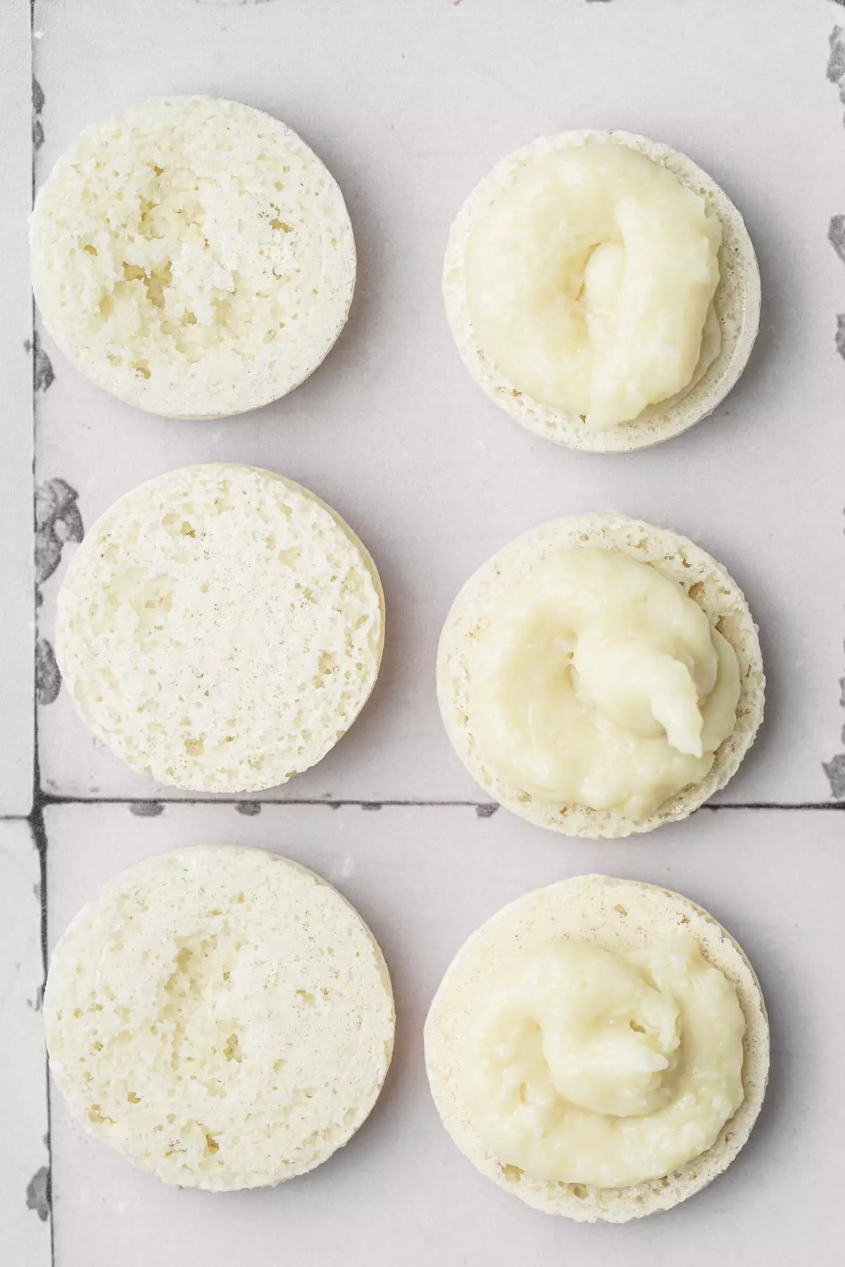 coconut macaron shell with coconut macarons ganache filling