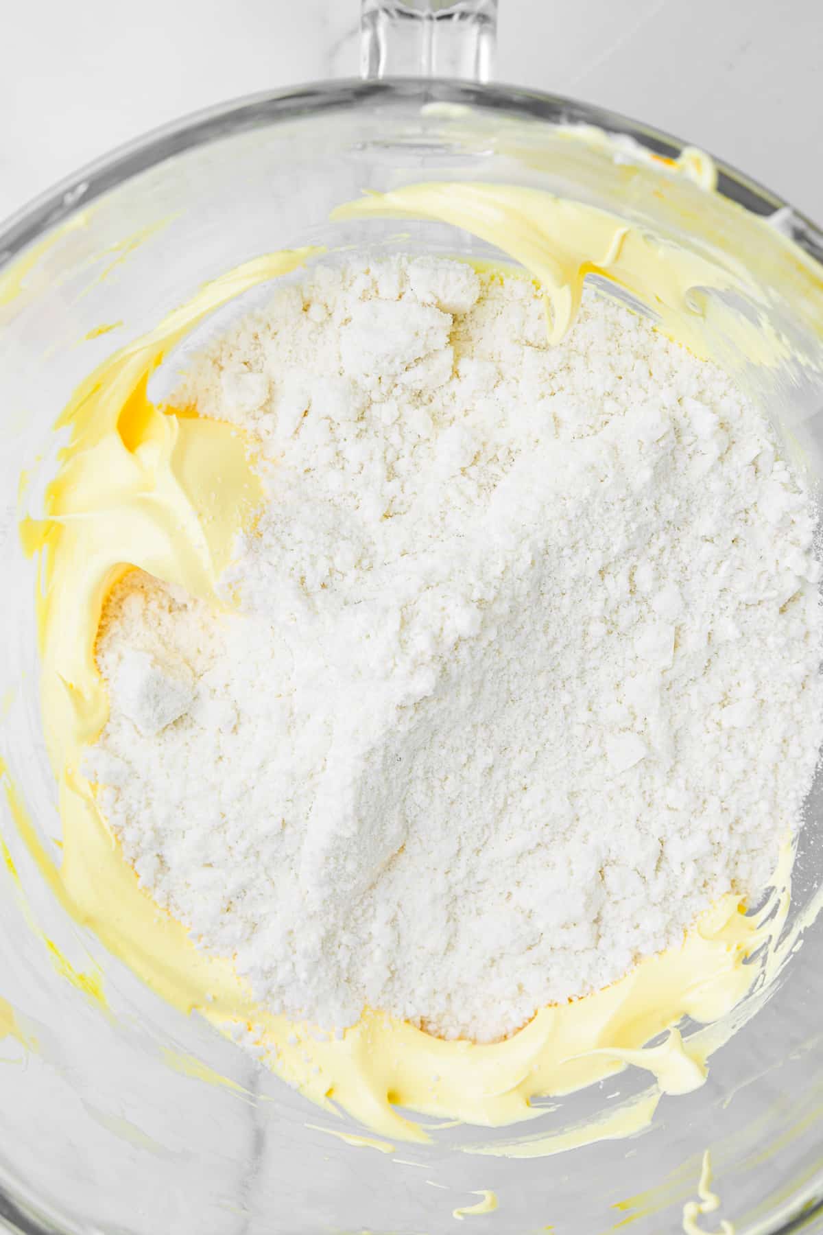 large mixing bowl french meringue with dry ingredients