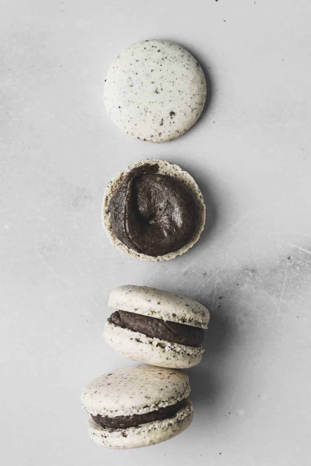 Oreo macarons filled with cookies and cream ganache