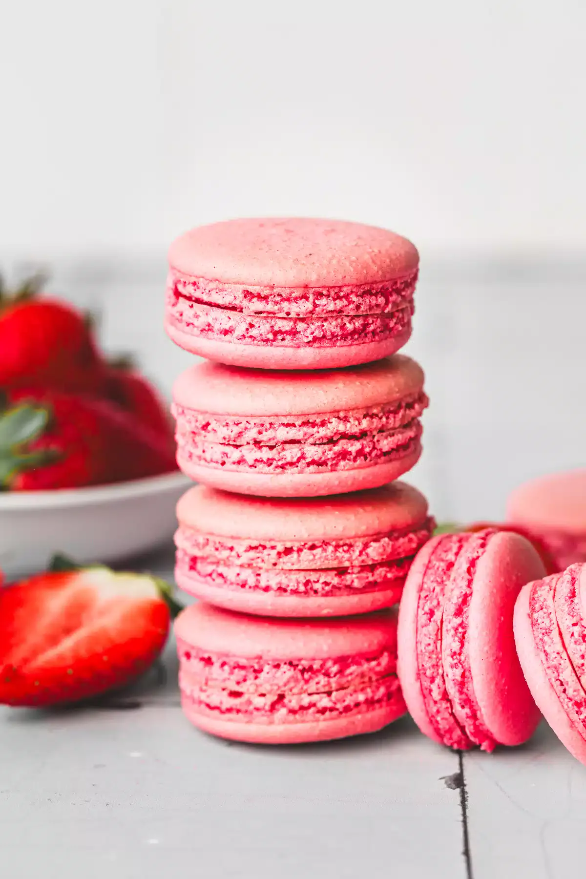 strawberry macarons on a table