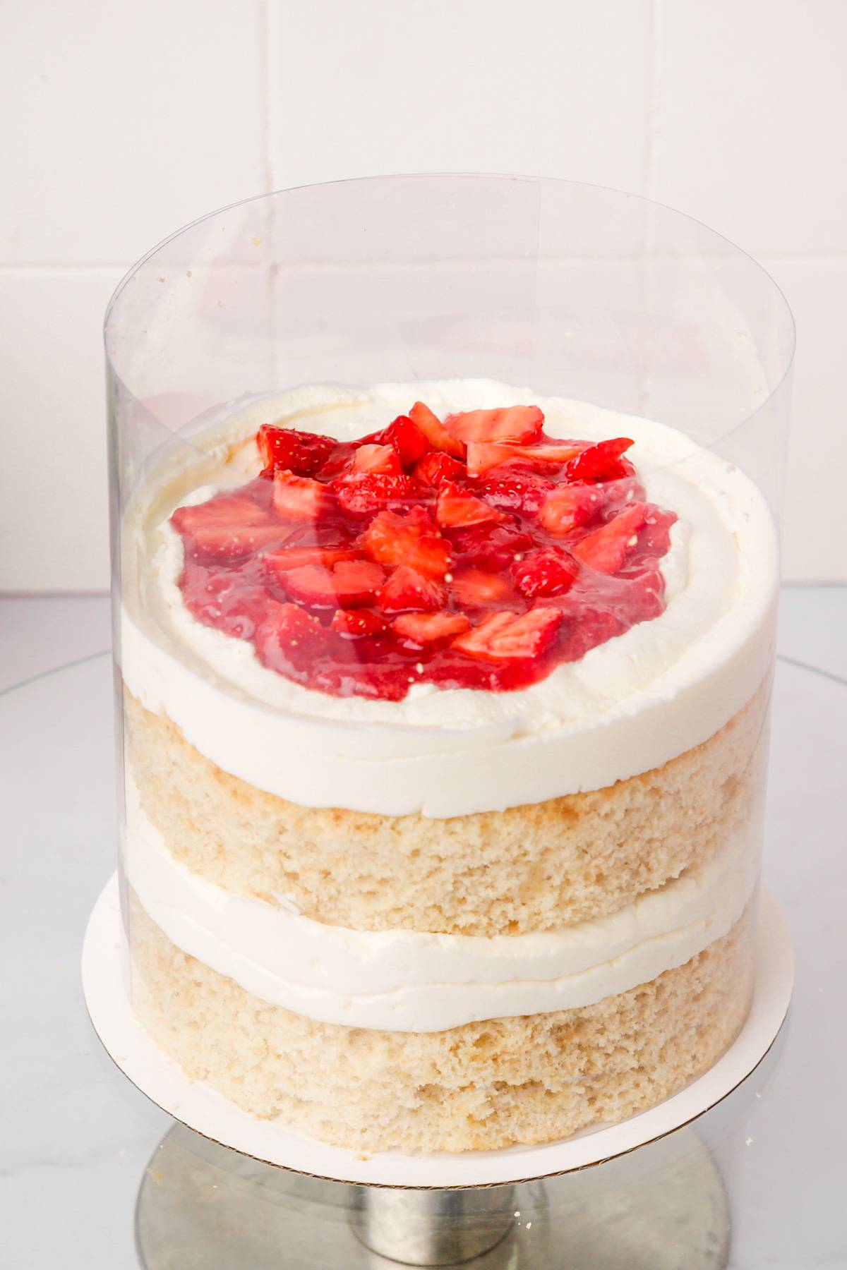 layer cake assembly on a acetate sheet