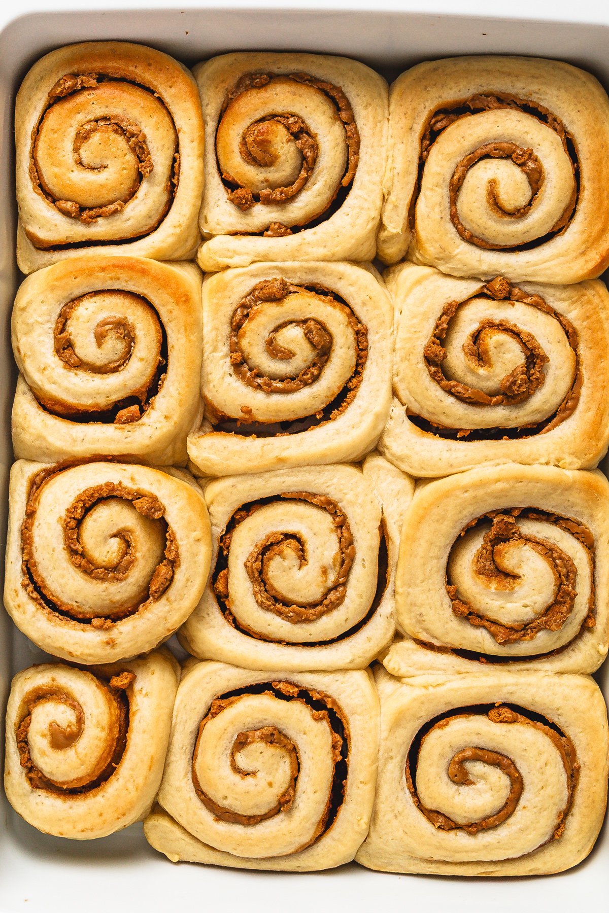 Freshly baked Biscoff cinnamon rolls just out of the oven