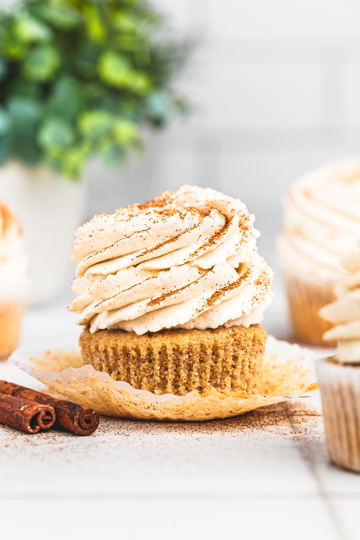 Close up of cinnamon cupcakes with golden tops