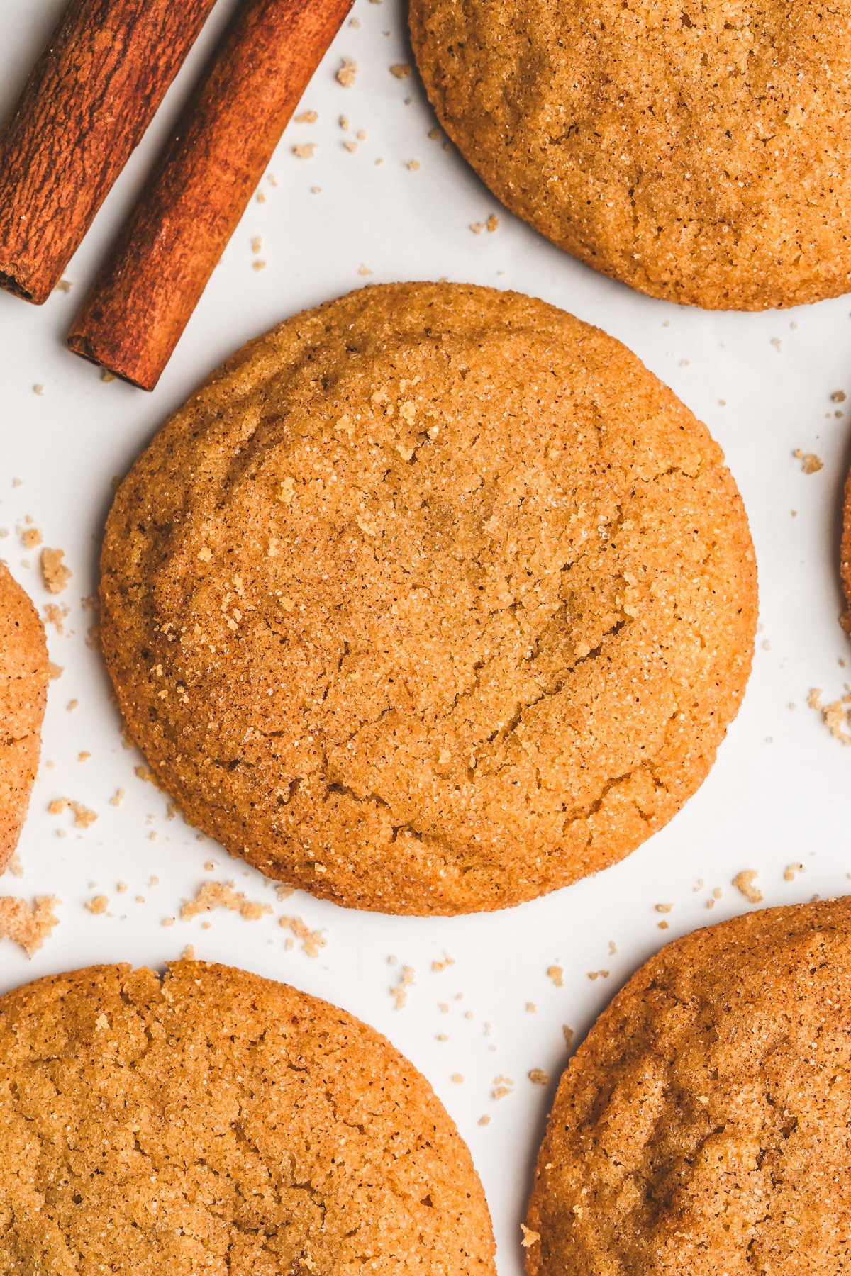 Freshly baked cinnamon sugar cookies on a table