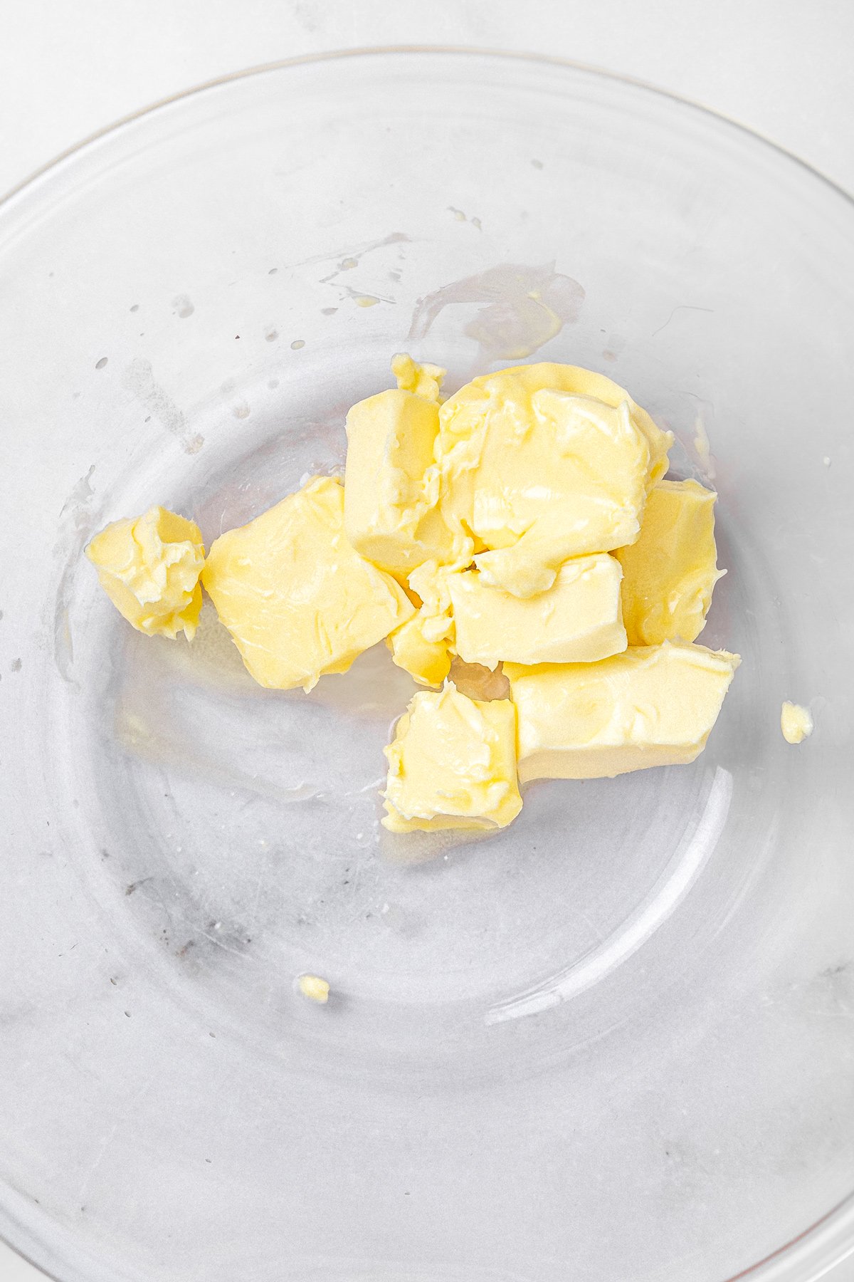 Mixing bowl with butter pieces for buttercream