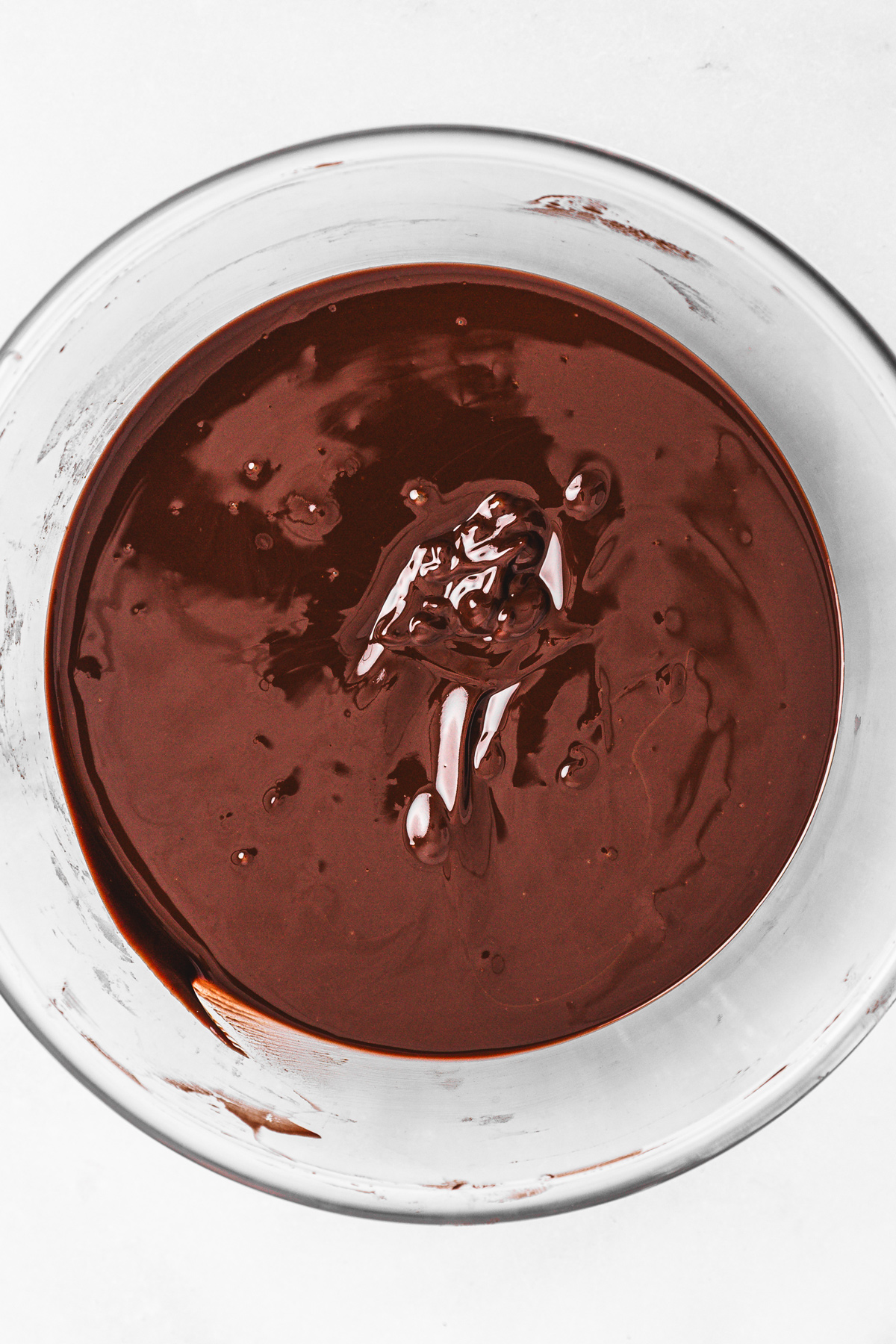 Bowl with melted chocolate mixture for Nutella brownies