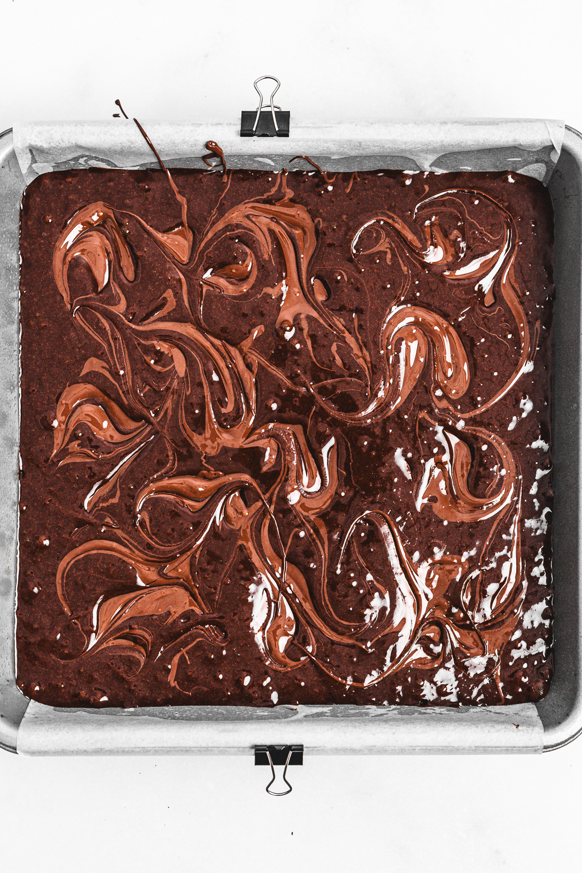 Baked Nutella brownies cooling in pan