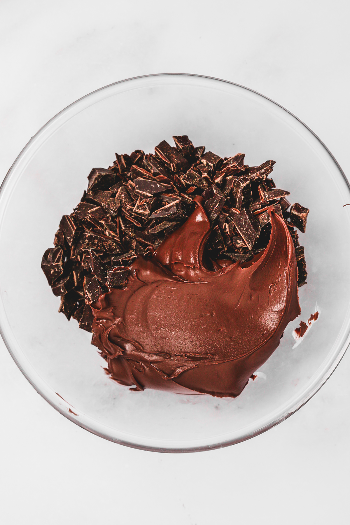 Melted chocolate and Nutella in a mixing bowl