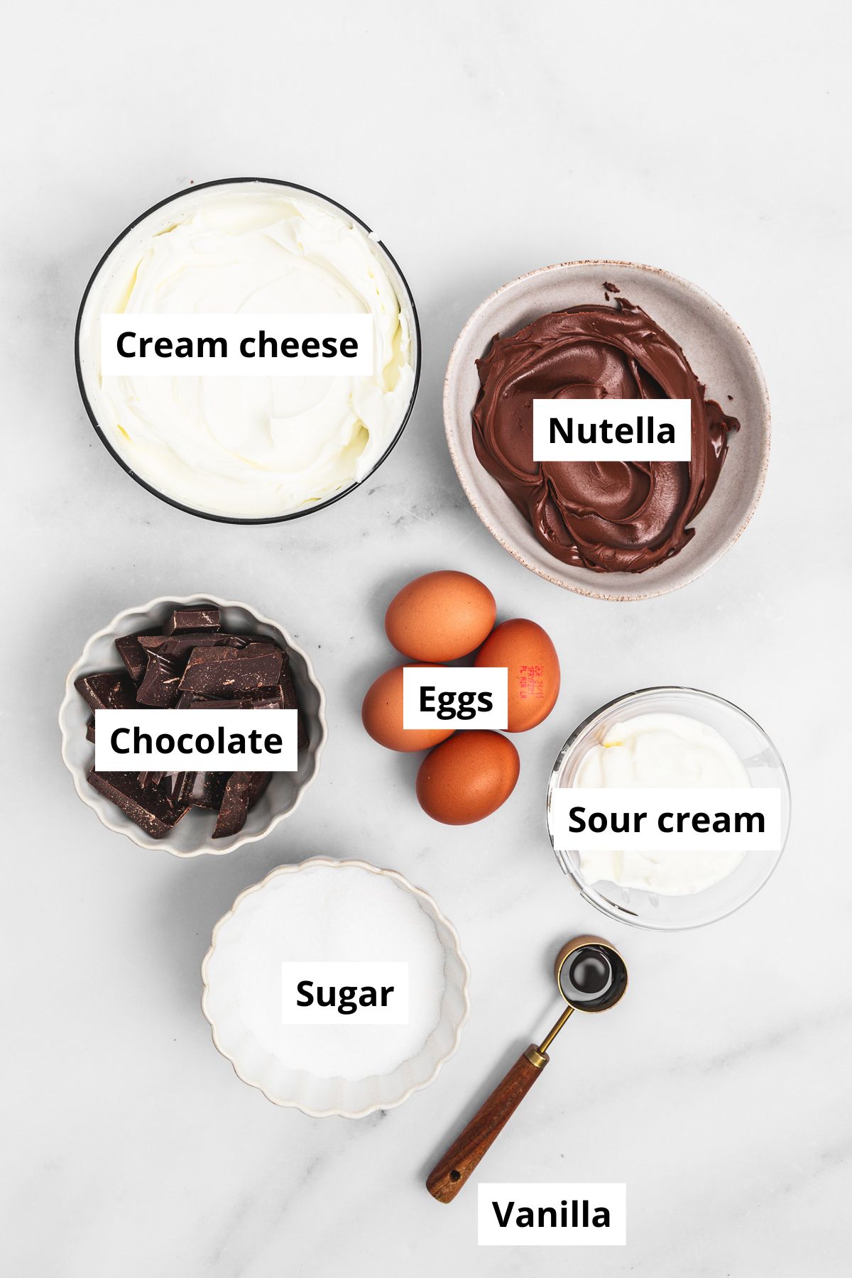 Ingredients for Nutella cheesecake with chocolate and cream cheese
