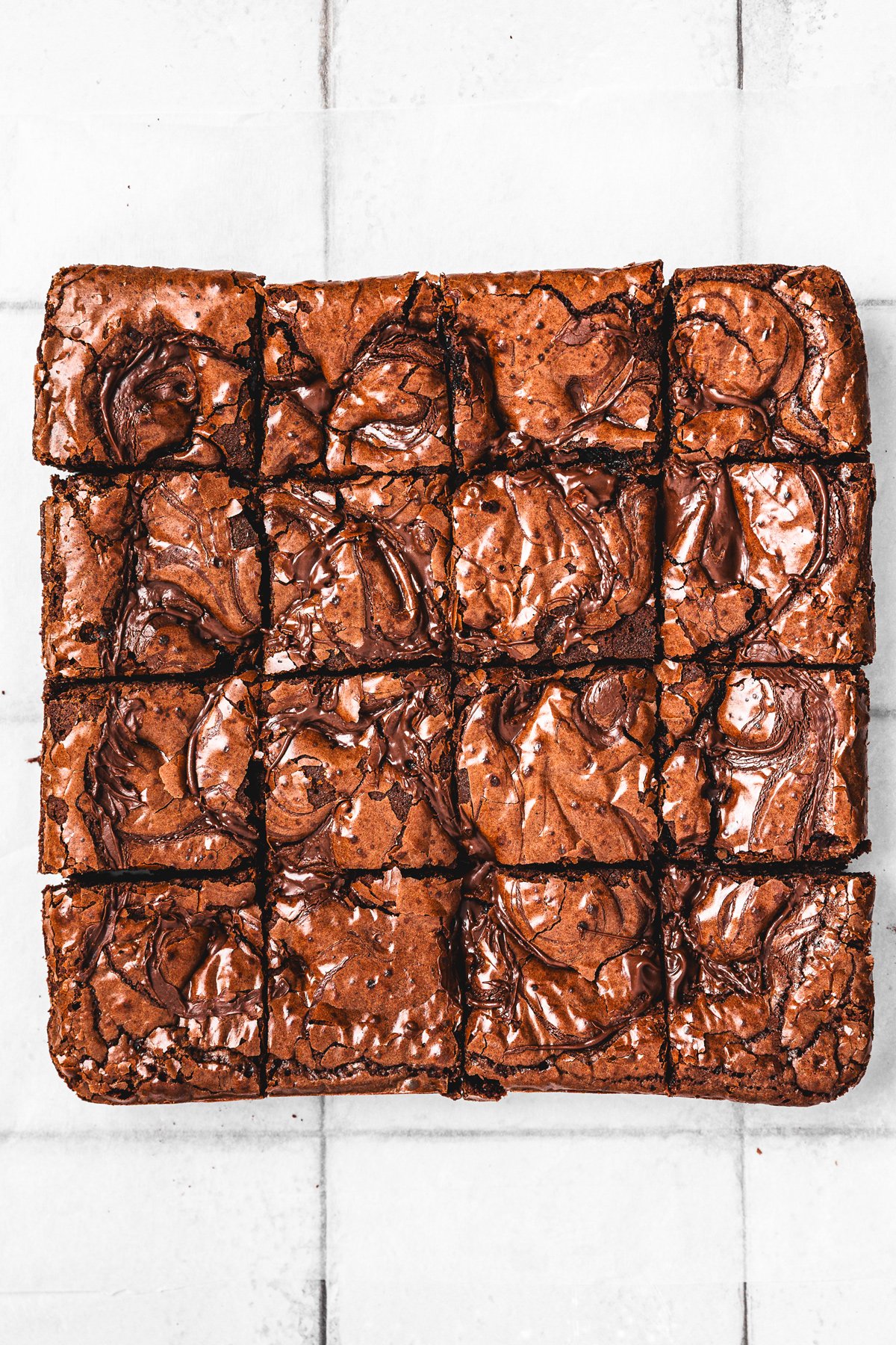 Nutella brownies cut into squares and ready to serve