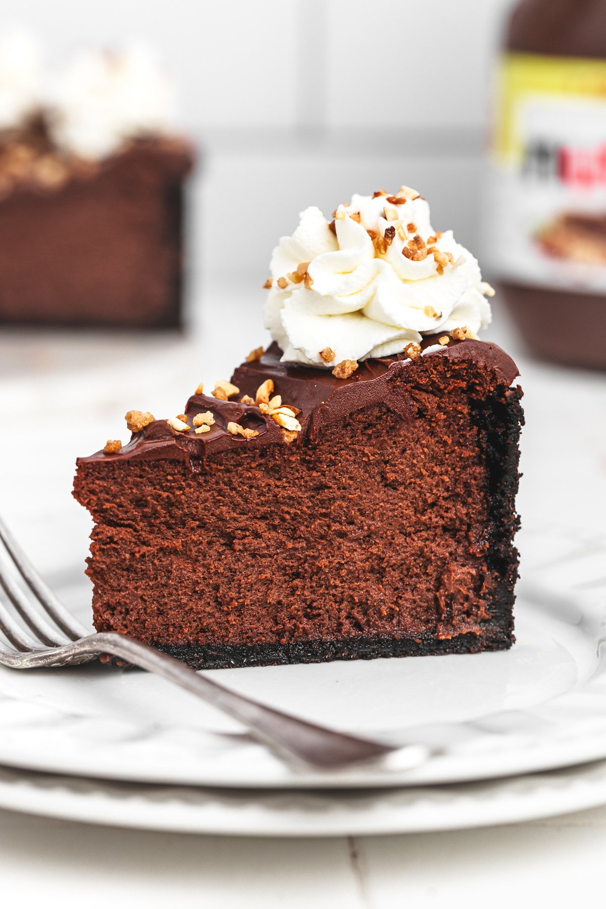 Nutella cheesecake slice served on a plate