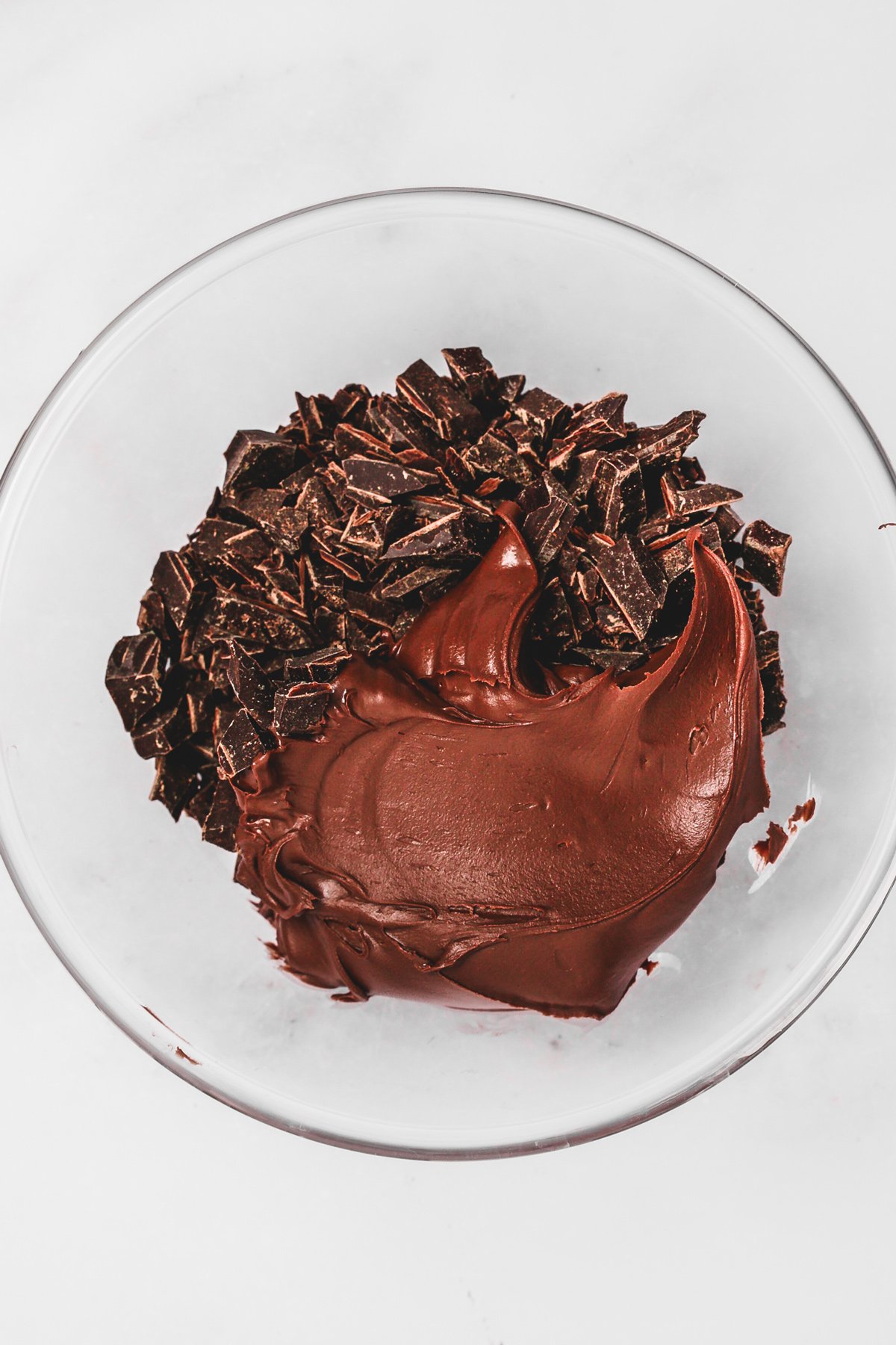 Melted chocolate and Nutella in a mixing bowl