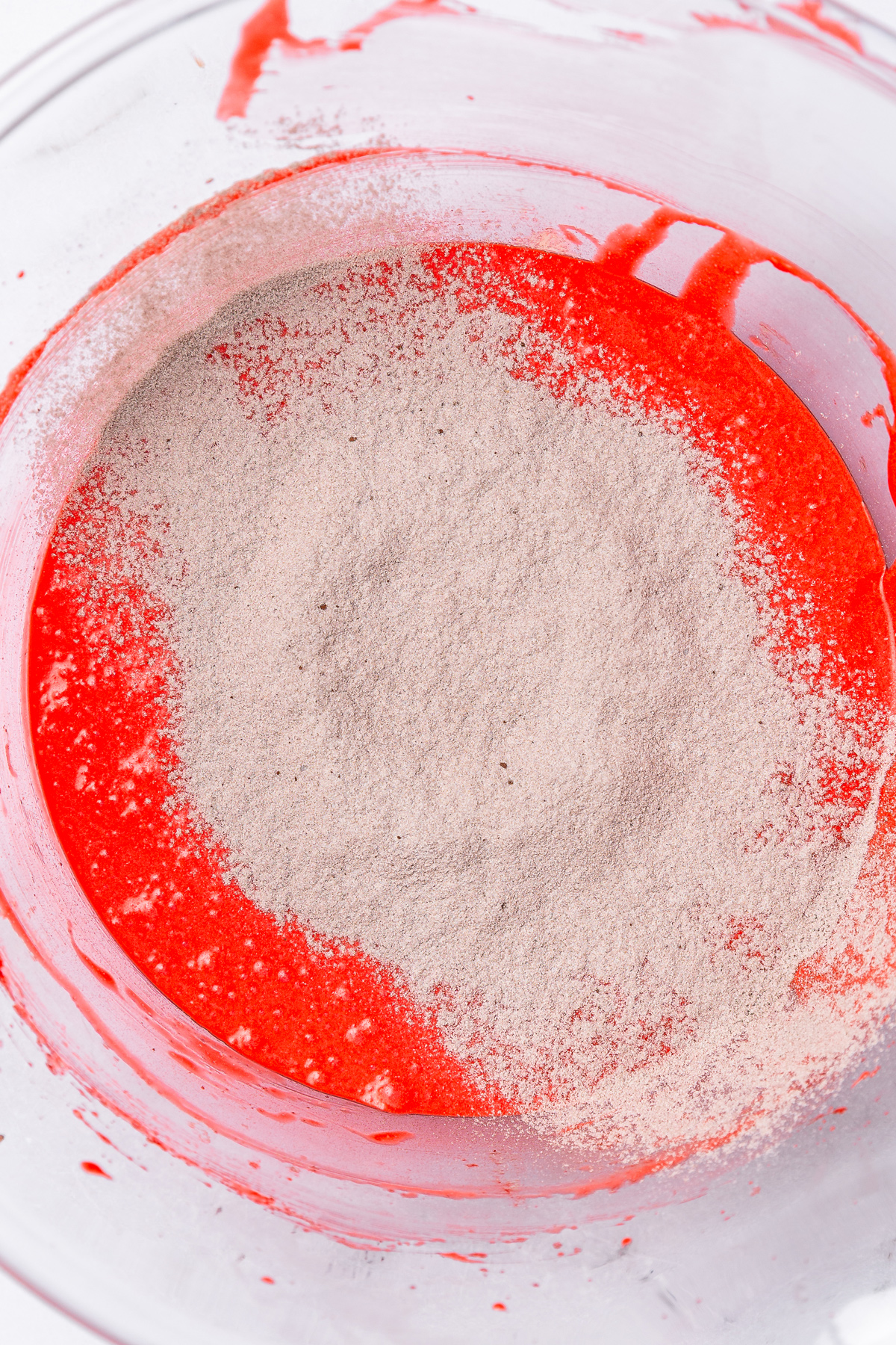 red velvet cupcake batter with dry ingredients added