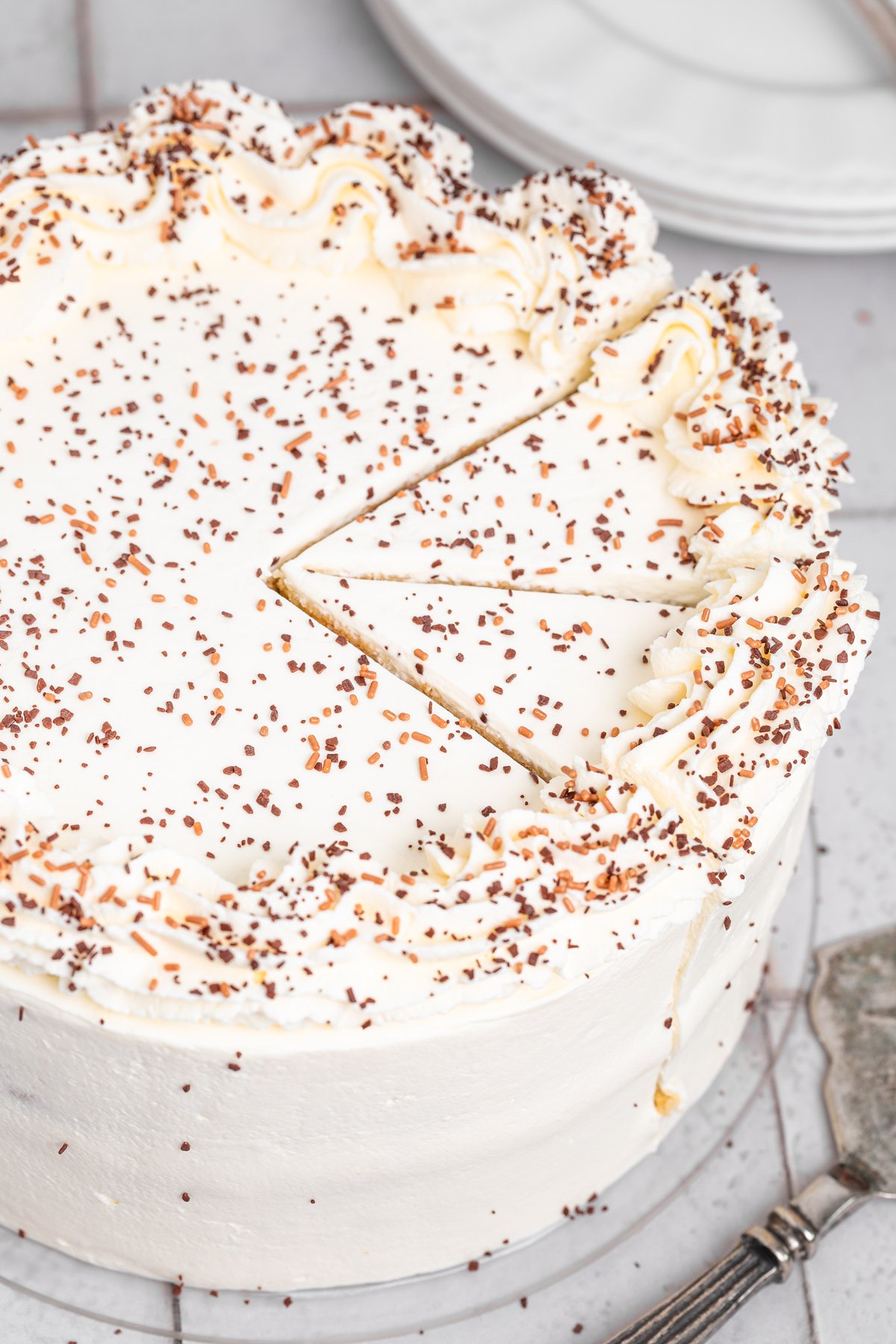 finished vanilla cake displayed on a table