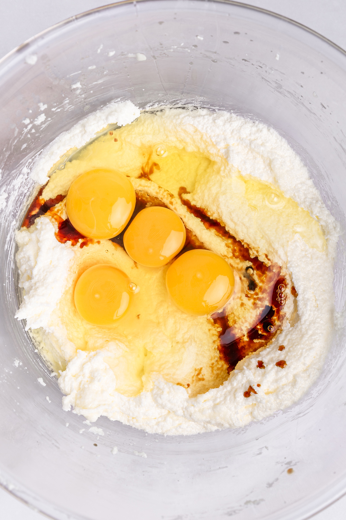 vanilla sheet cake batter with eggs and vanilla added