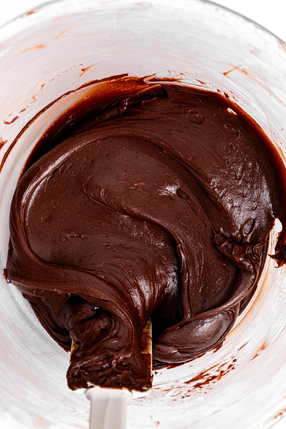 chocolate fudge frosting in a bowl