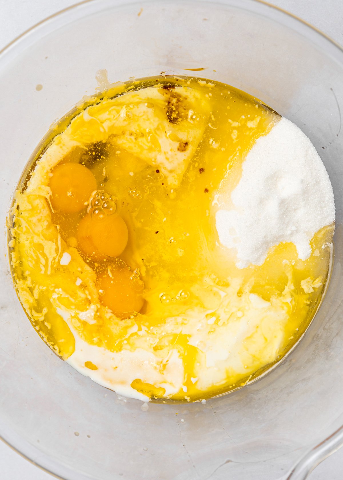 wet ingredients mixture for matilda chocolate cake batter
