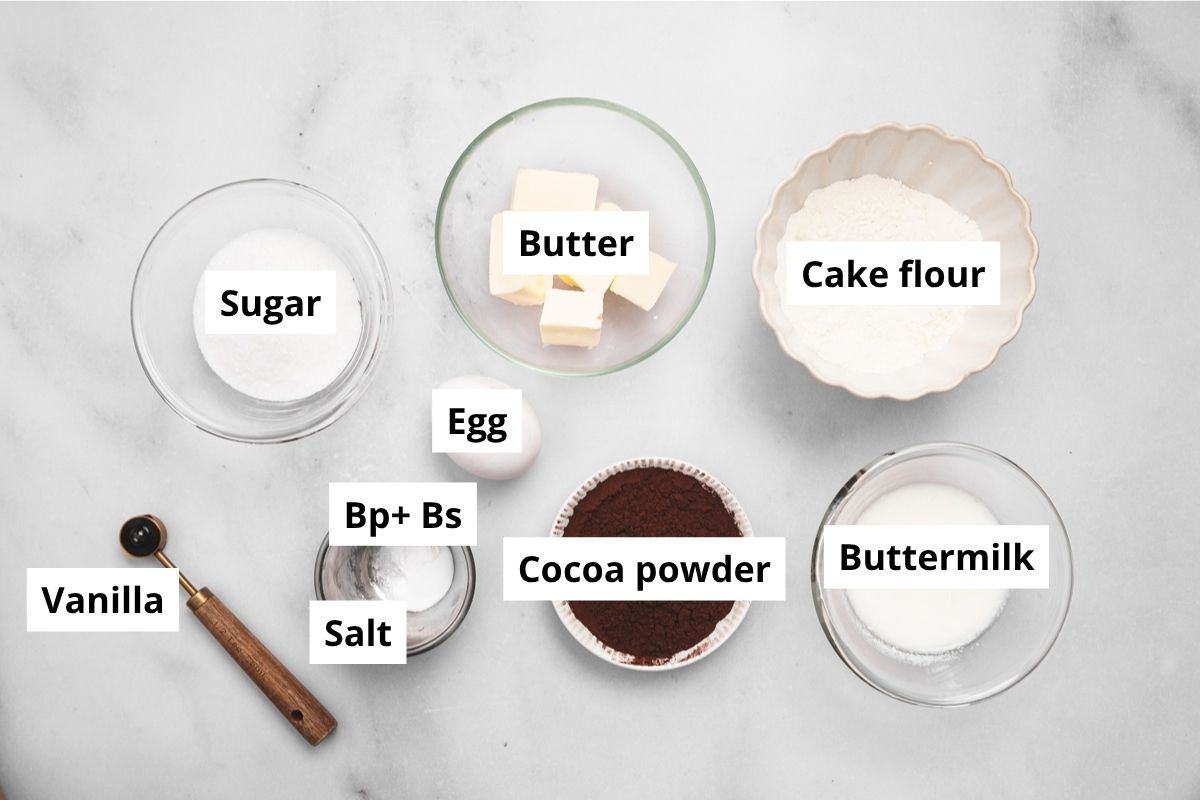 ingredients for small batch chocolate cupcakes