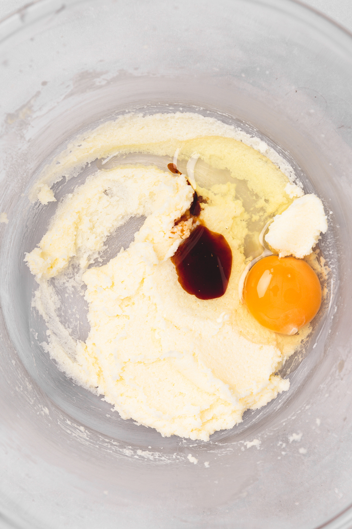 butter sugar egg and vanilla mixed for chocolate cupcake batter