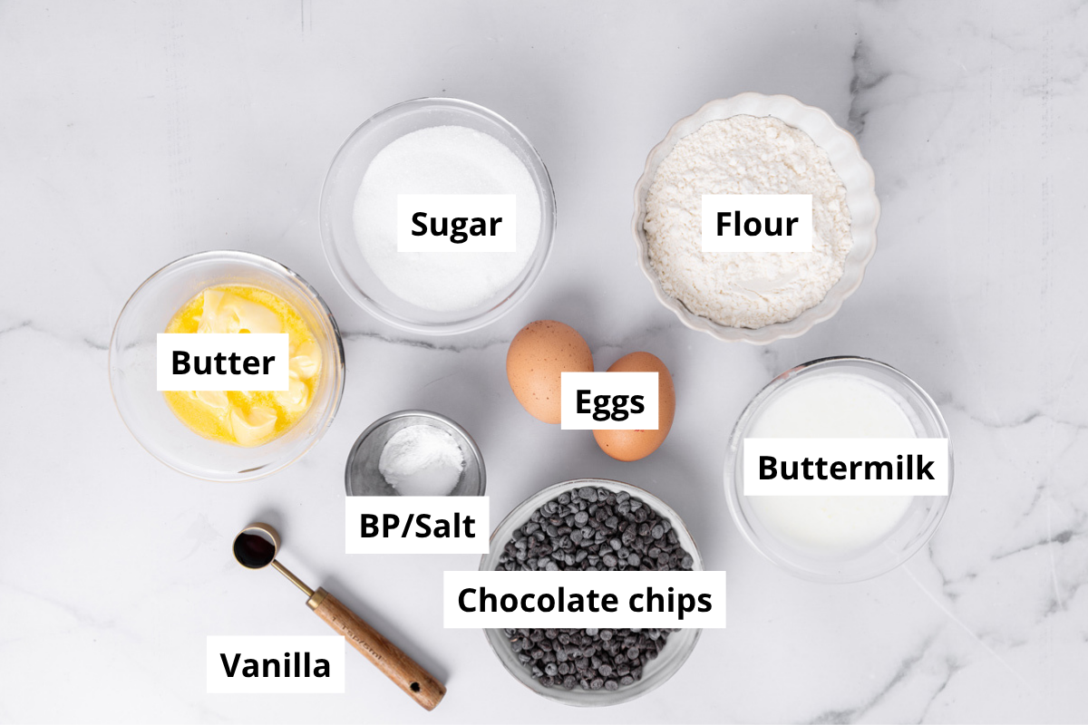 Ingredients for homemade chocolate chip cupcakes