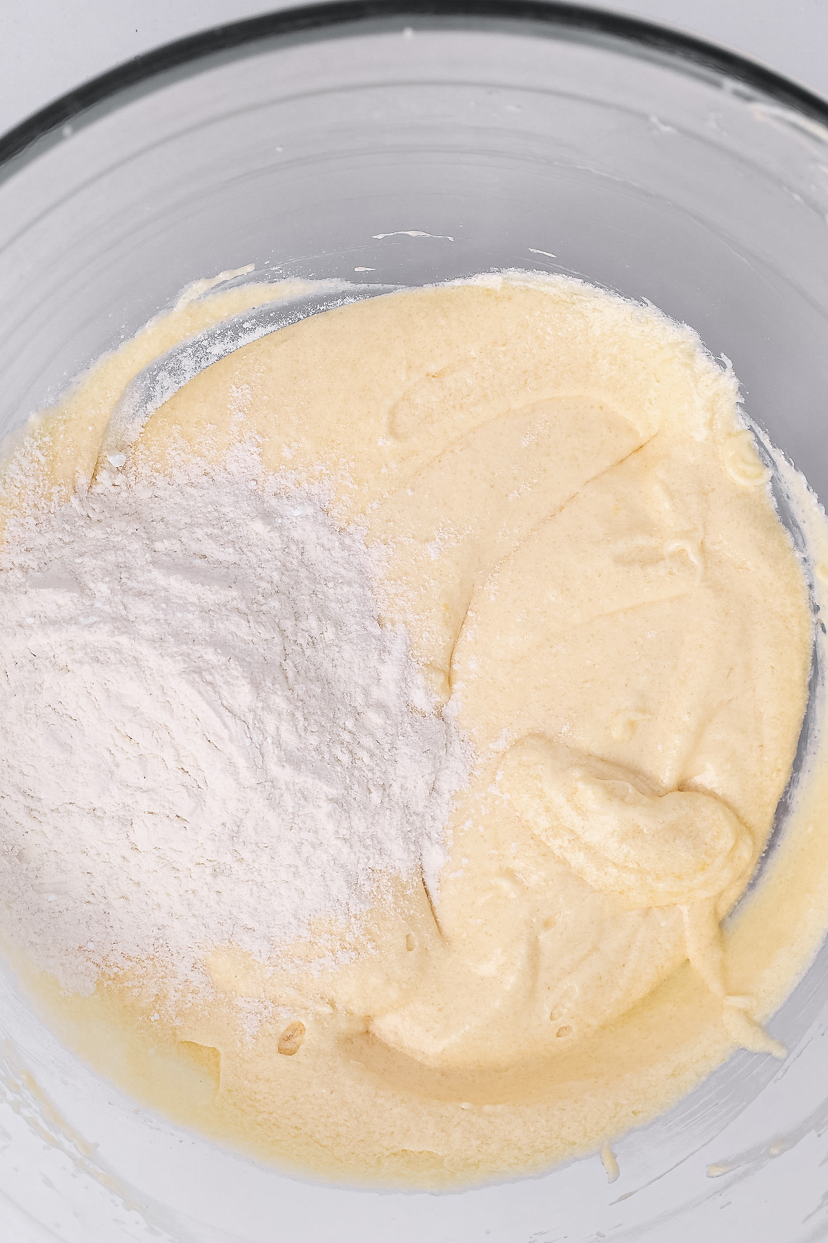 Chocolate chip cupcake batter with sifted dry ingredients