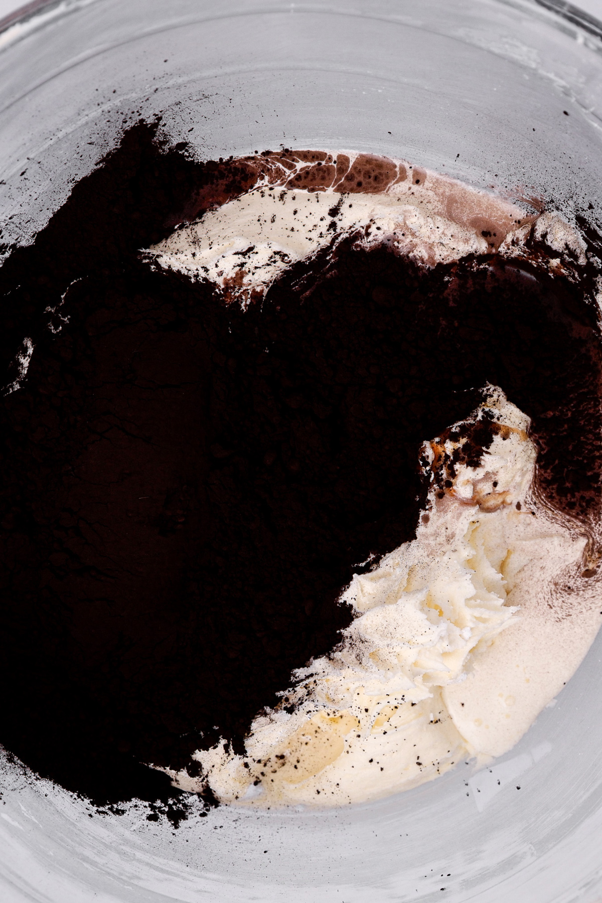 Black cocoa, heavy cream, vanilla and salt added to buttercream