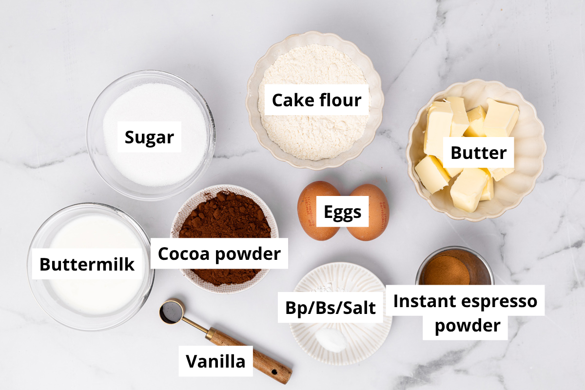 Ingredients for homemade mocha cupcakes