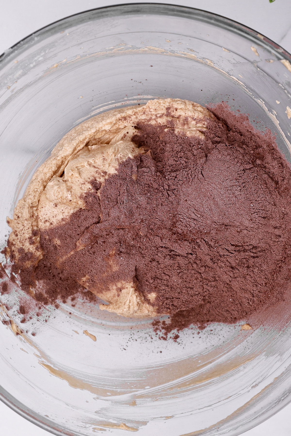 Chocolate espresso cupcake batter mixed with dry ingredients