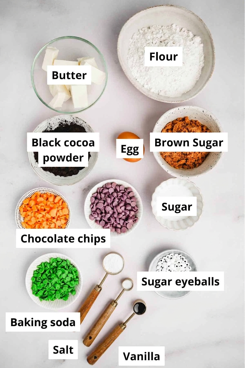 black cocoa monster cookies ingredients Ingredients for Halloween monster cookies